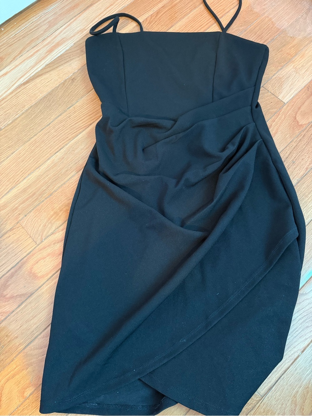 Windsor Black Spaghetti-Strap Wrap Mini Dress